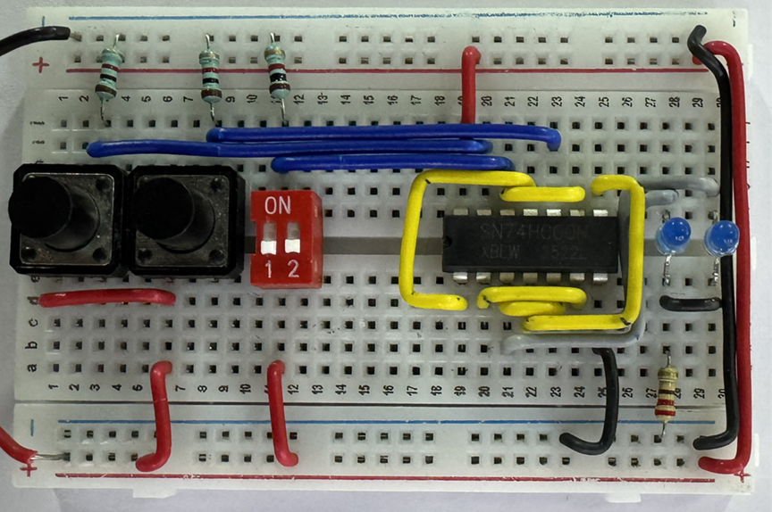 Image of an SR Latch on breadboard