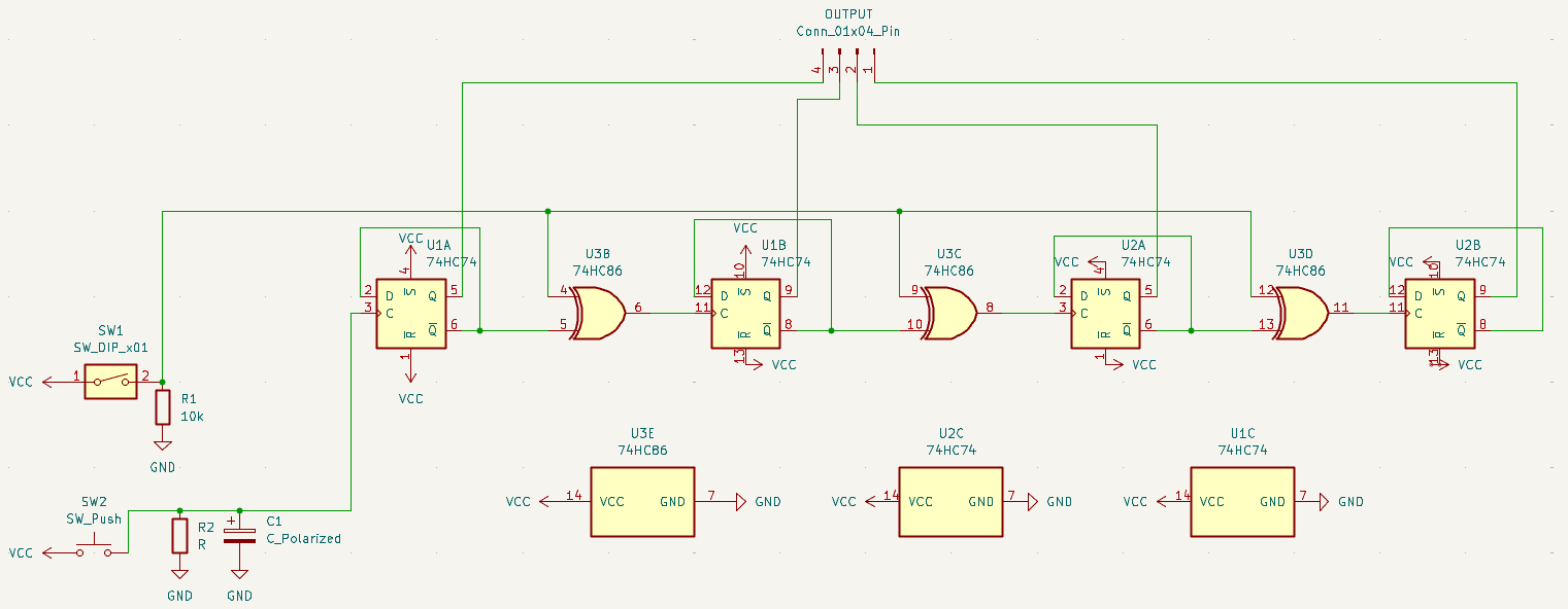 3-bit asynchronous up/down counter circuit schematic using D flip-flops and XOR gates