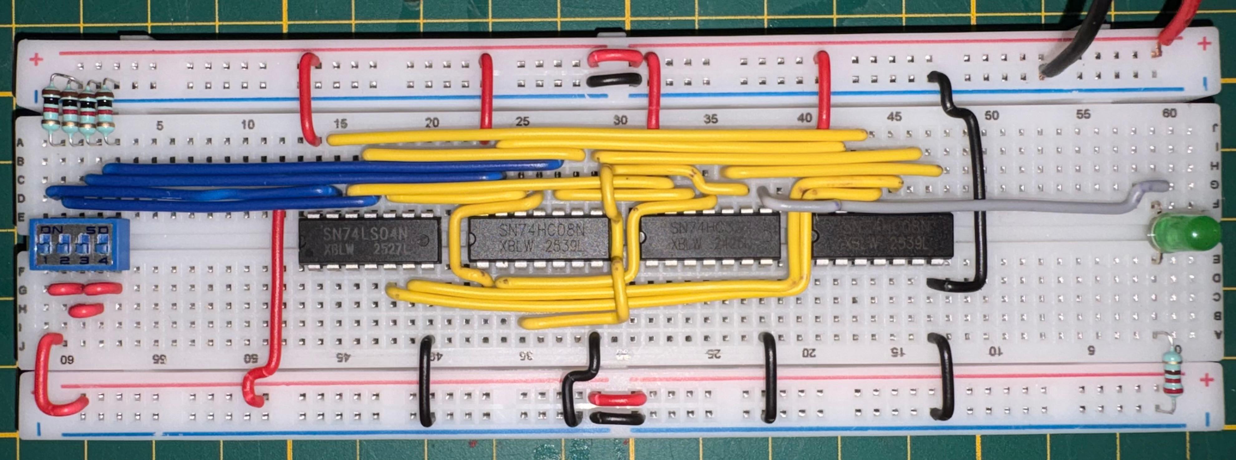 Breadboard diagram of prime detector
