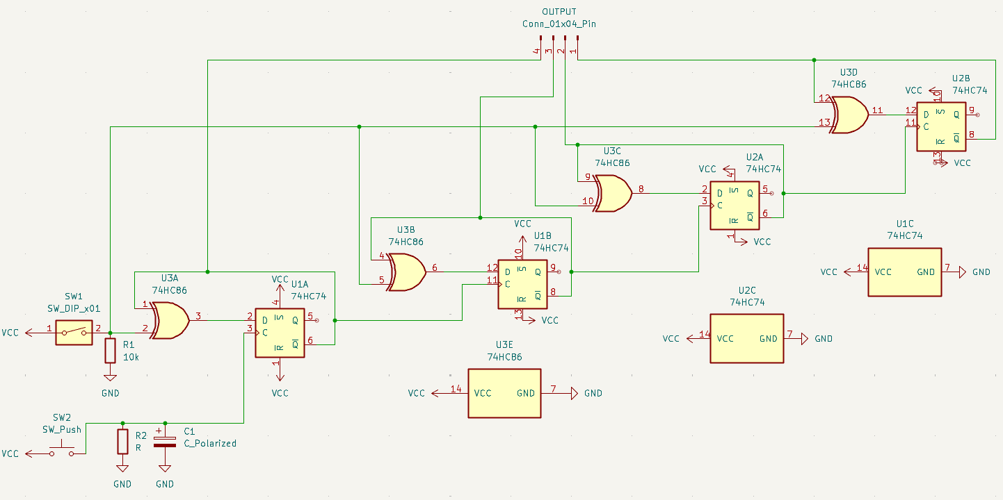 Schematic of 4 T-Flip-Flops chained together