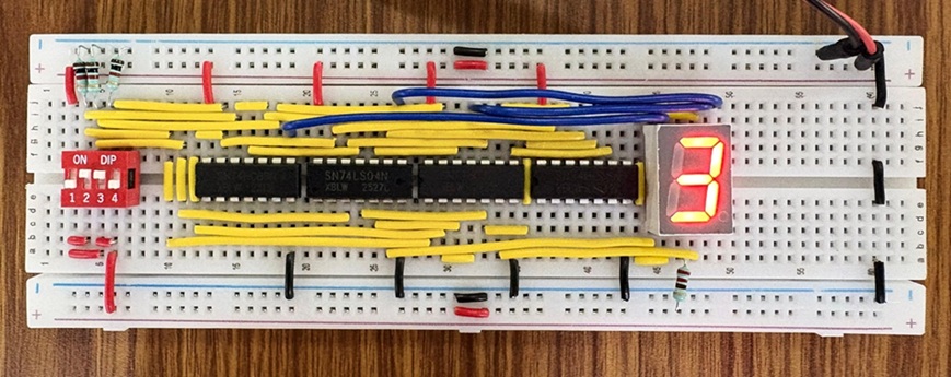 Breadboard image of BCD to 7-segment display decoder