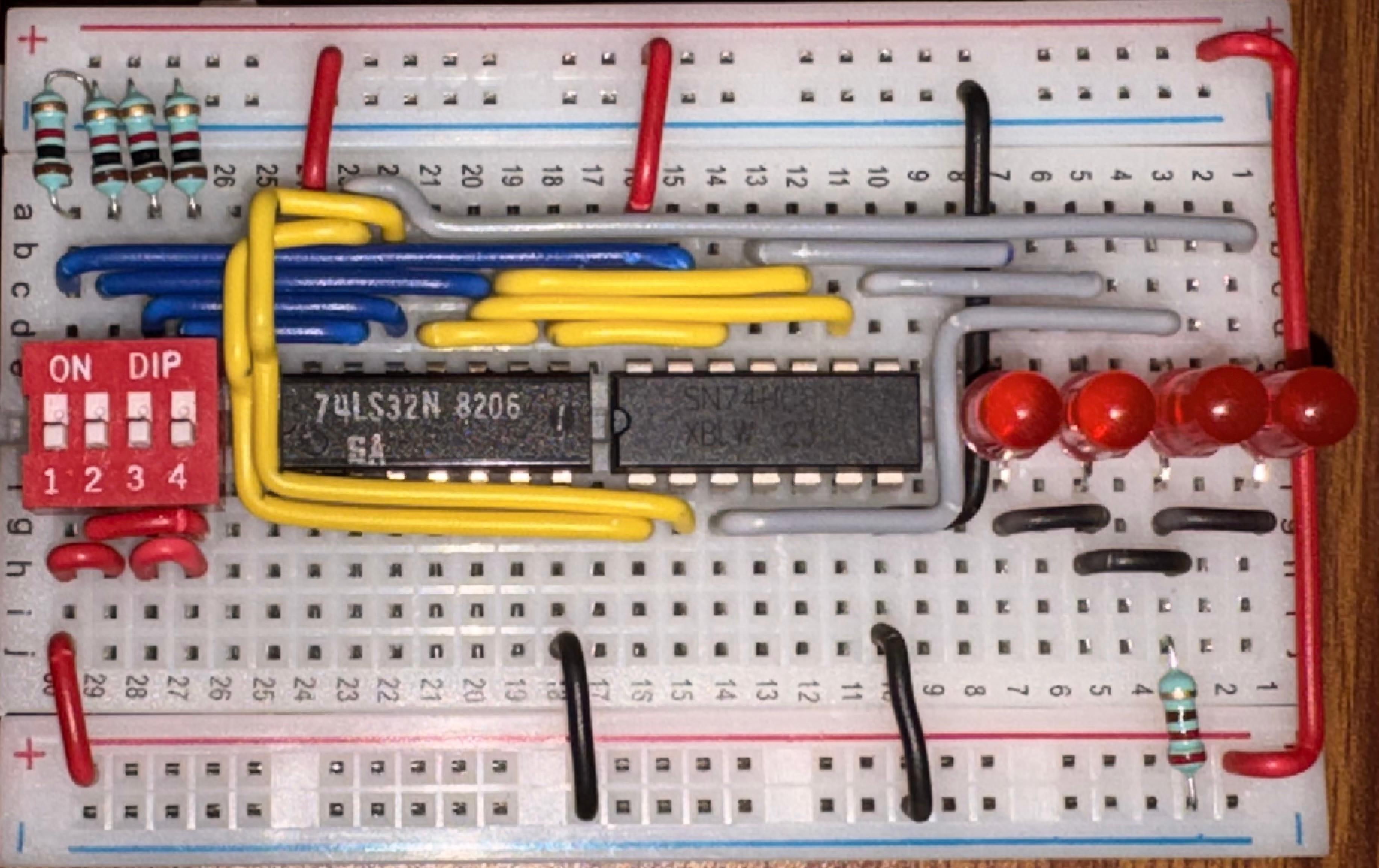 Breadboard image of 2's complement generator